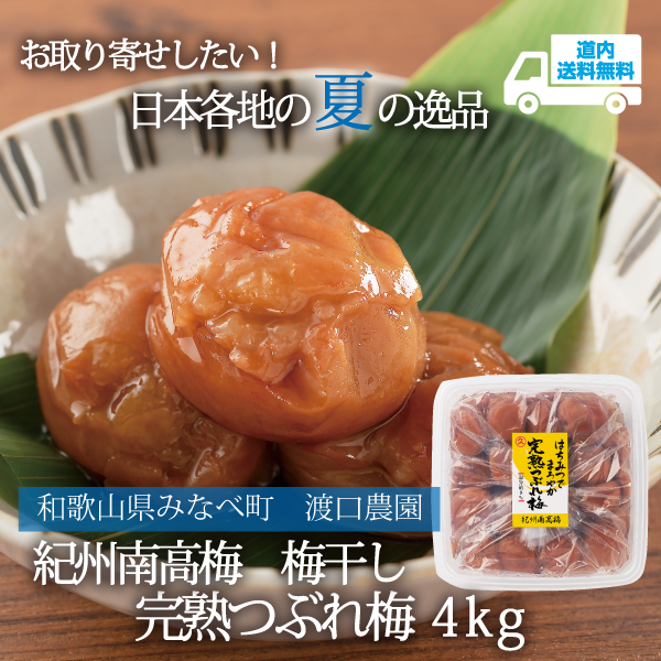 【U-082-4】完熟つぶれ梅 （はちみつ・塩分約8％）【常温】4ｋｇ 紀州南高梅 和歌山県みなべ町 渡口農園  ★te・to・teに掲載★【順次発送】道内送料無料