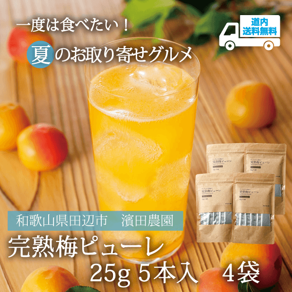 【UH-904】完熟梅ピューレ 25g５本入 ４袋 【常温】和歌山県田辺市 濱田農園  ★te・to・teに掲載★【5月中旬より順次発送】道内送料無料