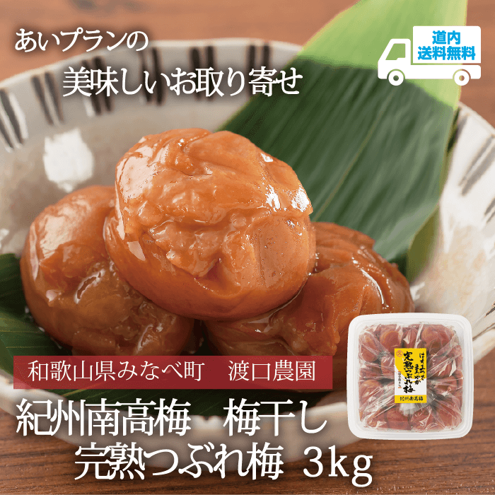 【U-082-3】完熟つぶれ梅 （はちみつ・塩分約8％）3ｋｇ【常温】紀州南高梅 和歌山県みなべ町 渡口農園  ★te・to・teに掲載★【順次発送】道内送料無料